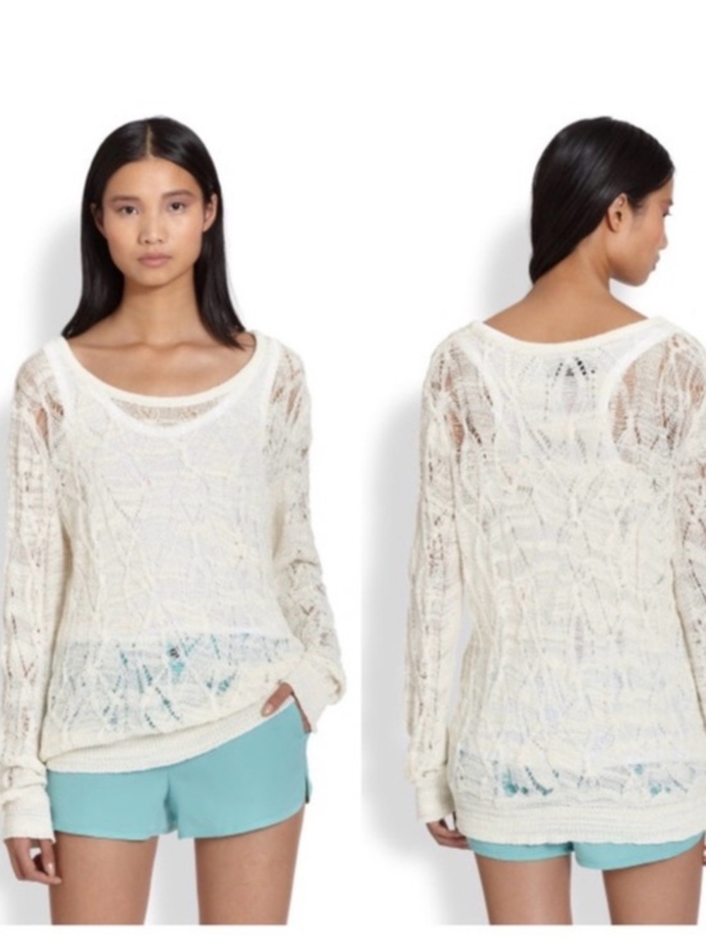 Rag &‎ Bone Kaitlyn Open Knit Sheer Sweater White Large